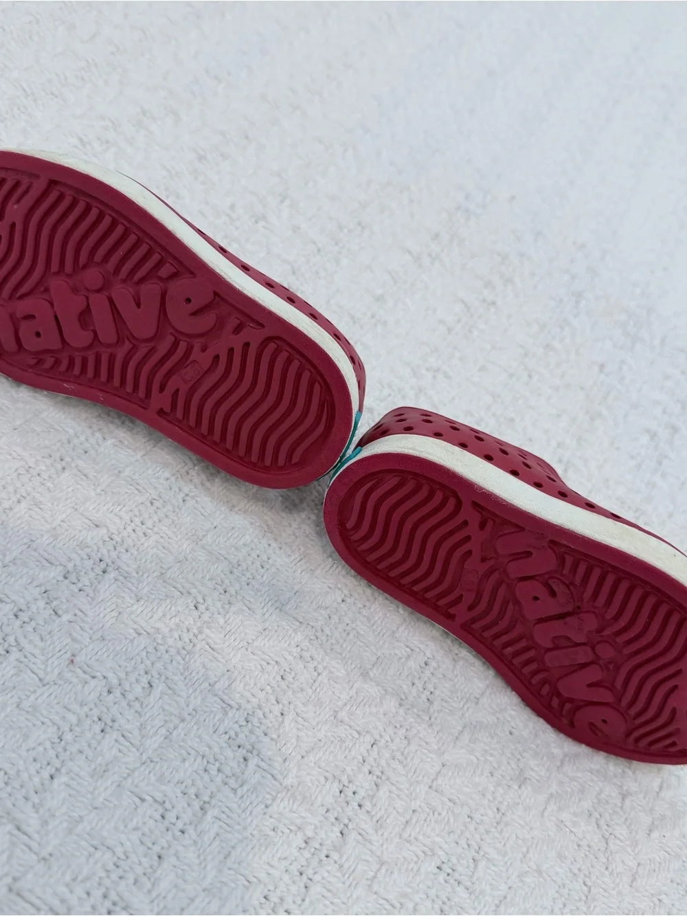 Native Kids Water Shoes in Burgundy with White Toe Caps